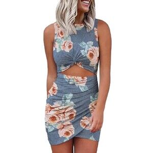 Hollow Out Twist Bodycon Party Mini Wrap Sundress Sz M